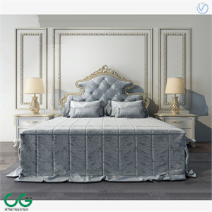 European style fabric double bed 3d model